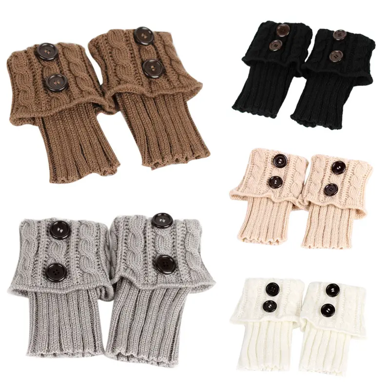 26Cm Short Style Women Leg Warmers Button Crochet Knit Boot Flower Cuffs Knitting Boot Toppers Cuffs Leg Warmers 2