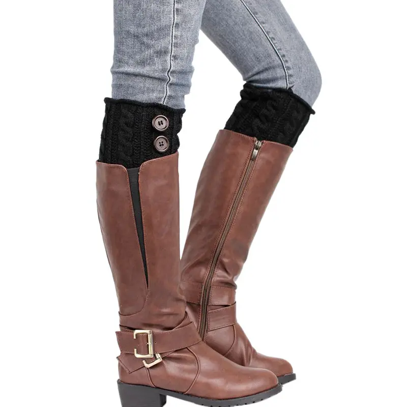 26Cm Short Style Women Leg Warmers Button Crochet Knit Boot Flower Cuffs Knitting Boot Toppers Cuffs Leg Warmers 3