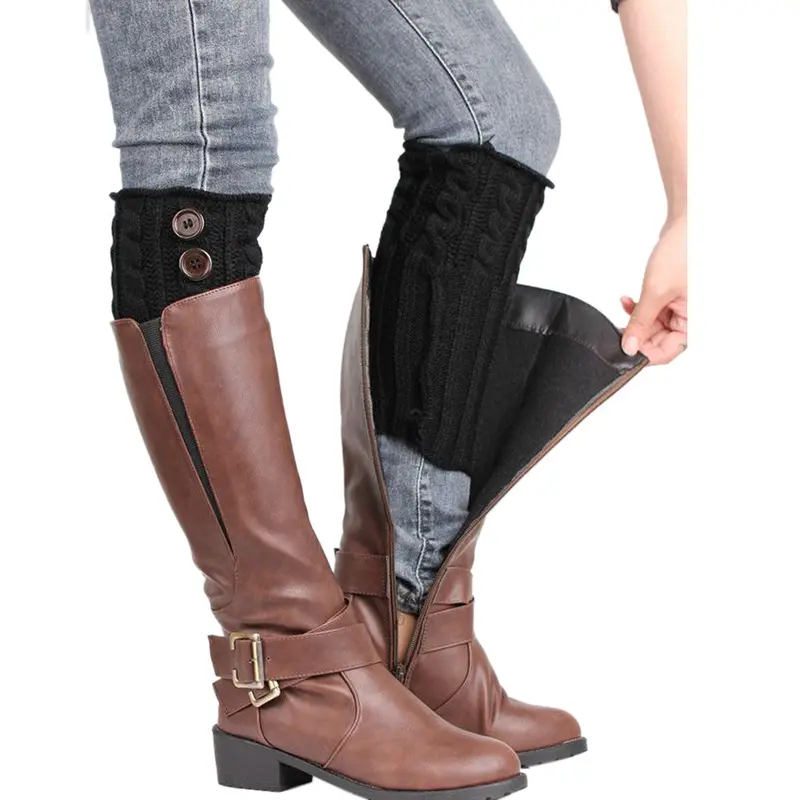 26Cm Short Style Women Leg Warmers Button Crochet Knit Boot Flower Cuffs Knitting Boot Toppers Cuffs Leg Warmers 4