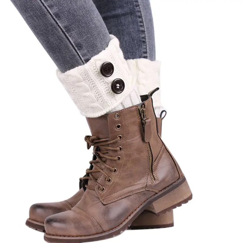 26Cm Short Style Women Leg Warmers Button Crochet Knit Boot Flower Cuffs Knitting Boot Toppers Cuffs Leg Warmers 5