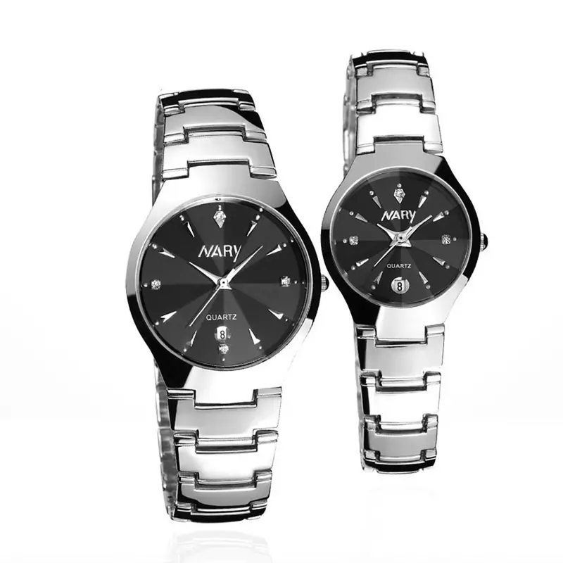 2Pc Couple Watch Luxury With Calendar Quartz Watches Stainless Steel Date Wrist Watches Reloj Lovers' Gift 1