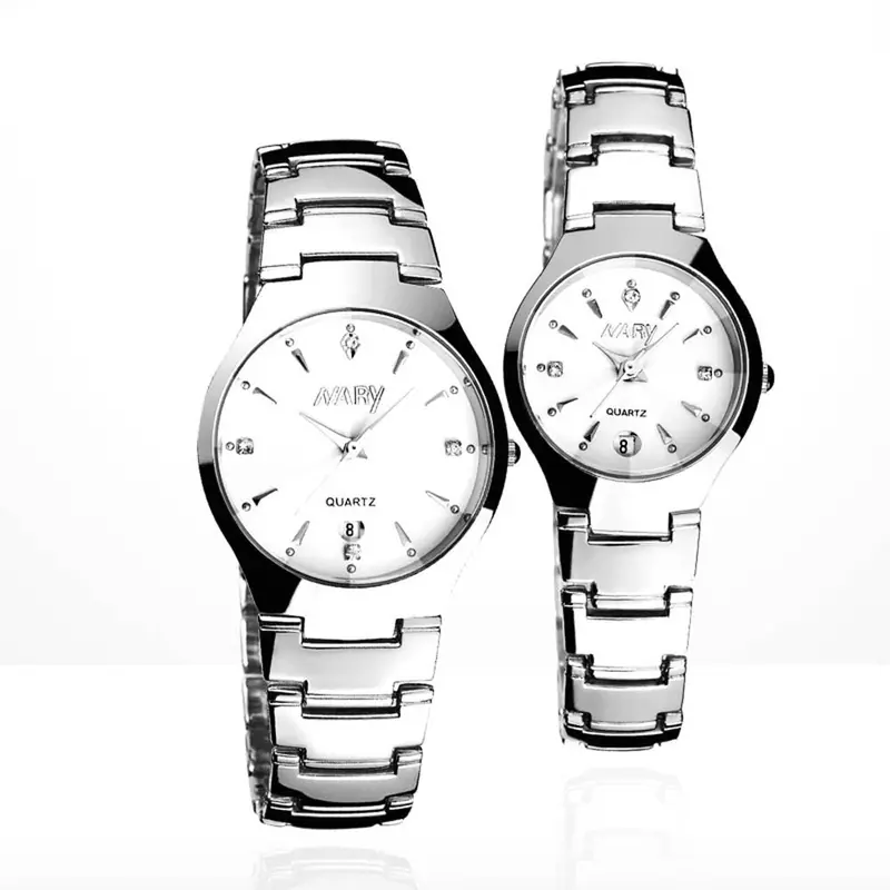 2Pc Couple Watch Luxury With Calendar Quartz Watches Stainless Steel Date Wrist Watches Reloj Lovers' Gift 2