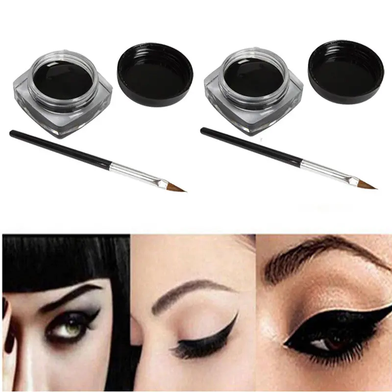 2Pc Mini Eyeliner Gel Cream With Brush Makeup Cosmetic Black Life Waterproof 1