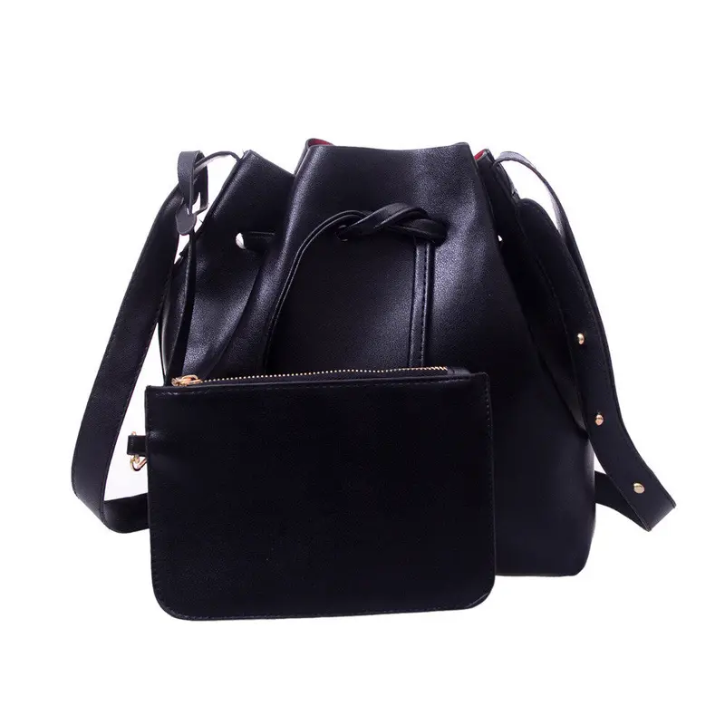 2Pc Women's Handbags Luxury Shoulder Bags Bucket Designer Hand Bags For Women Black Bags Ladies Rivet Bolsa 1