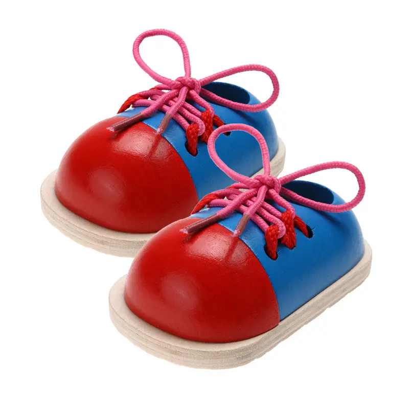 2Pc Wooden Toys Kids Montessori Educational Toys For Children Toddler Lacing Shoes Early Education Montessori Teaching Aids 1