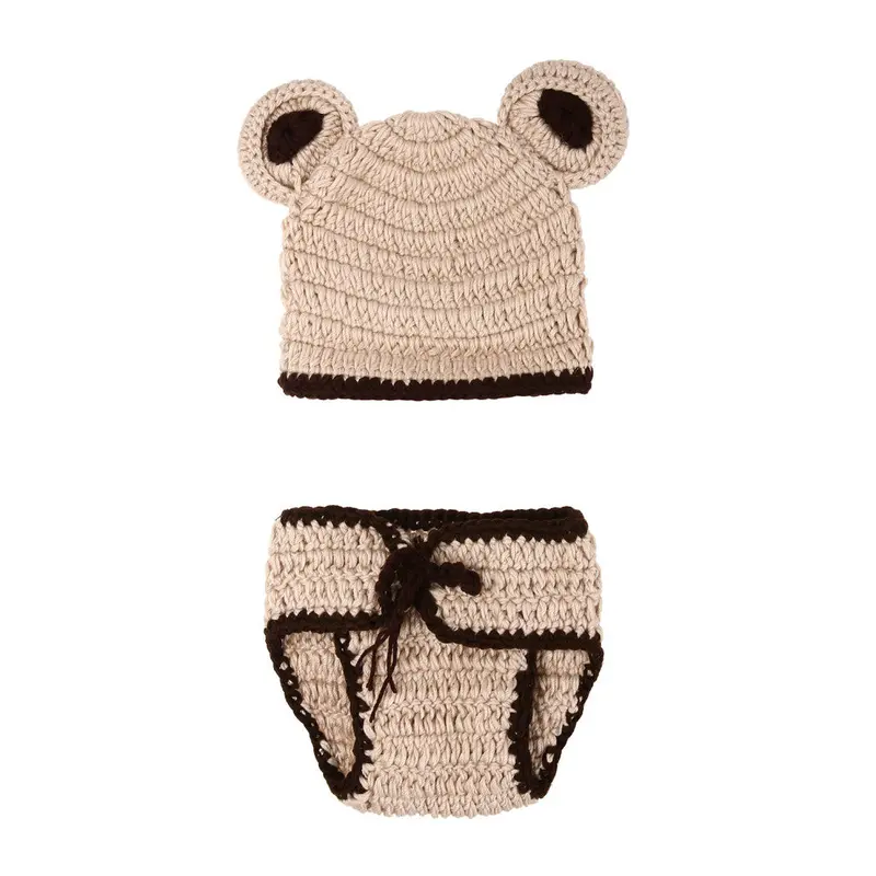 2Pcs Born Pography Props Baby Infant Crochet Knitted Ear Hat Pants Baby Po Props 1