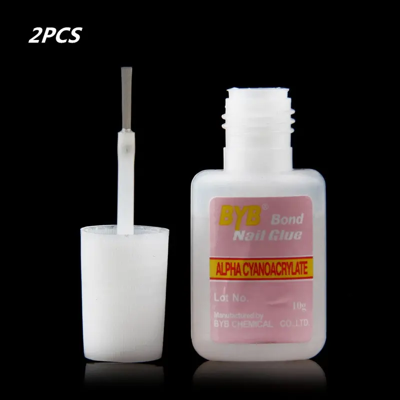 2Pcs Byb Nail Art Glue Tips Glitter Uv Acrylic Rhinestones Decoration With Decoration Brush Nail Polish Glue Nail Art Tips 1