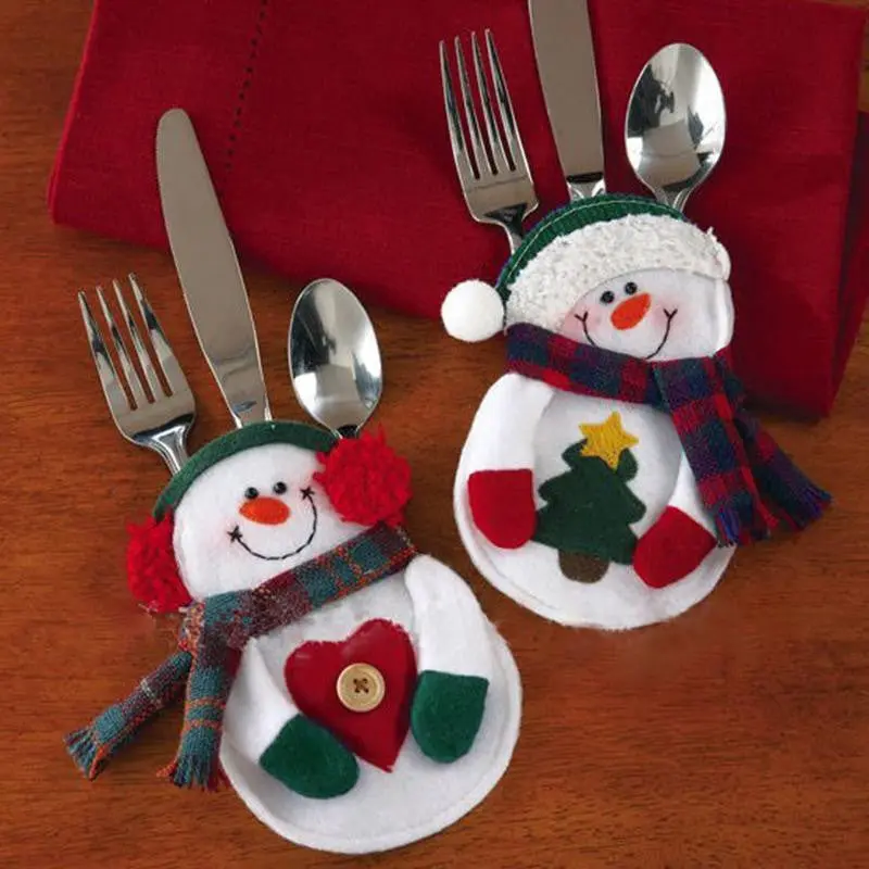 2Pcs Christmas Decoration Cutlery Suit Holders Pockets Knives Bag Snowman Dinner Decor Home Decoration 74050 1