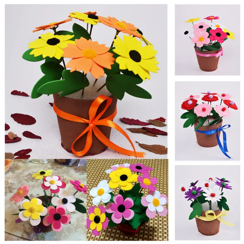 2Pcs Diy Toys For Kids Non-Woven Artificial Flower In Pots H Toys Early Educational Toys Rom Color 1