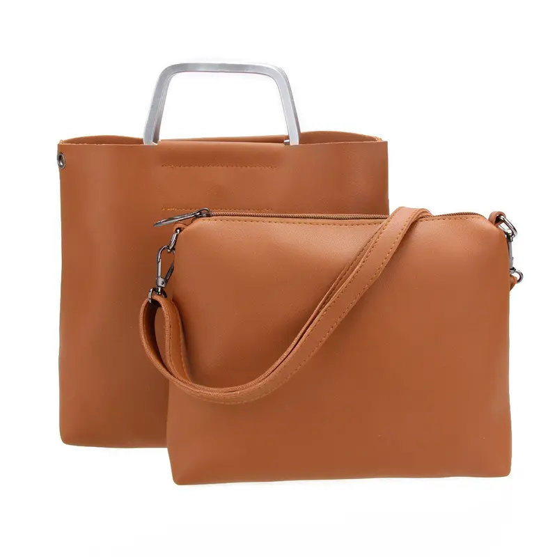 2Pcs Fashion Women Leather Handbag Metal Handle Women Bag Shoulder Crossbody Bag Pu Clutches Bolsa Feminina Messenger Bag Brand 2