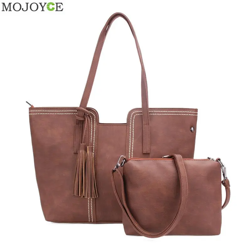 2Pcs New Fashion Pu Tassel Women Bag Women Leather Handbag Shoulder Crossbody Bag Casual Tote Famous Brand Bolsa Feminina 1