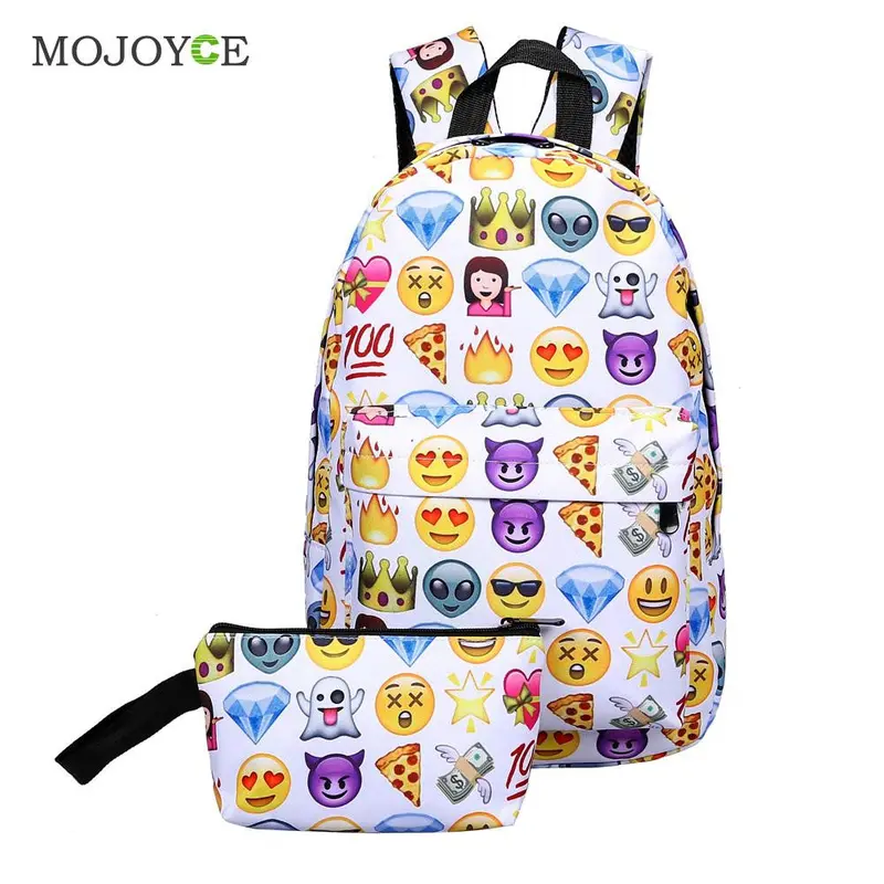 2Pcs New Fasion Emoticon Backpack Women 3D Nylon Cute Smiling Face Mochila Feminina Travel School Bag Mochila Printing Backpack 1