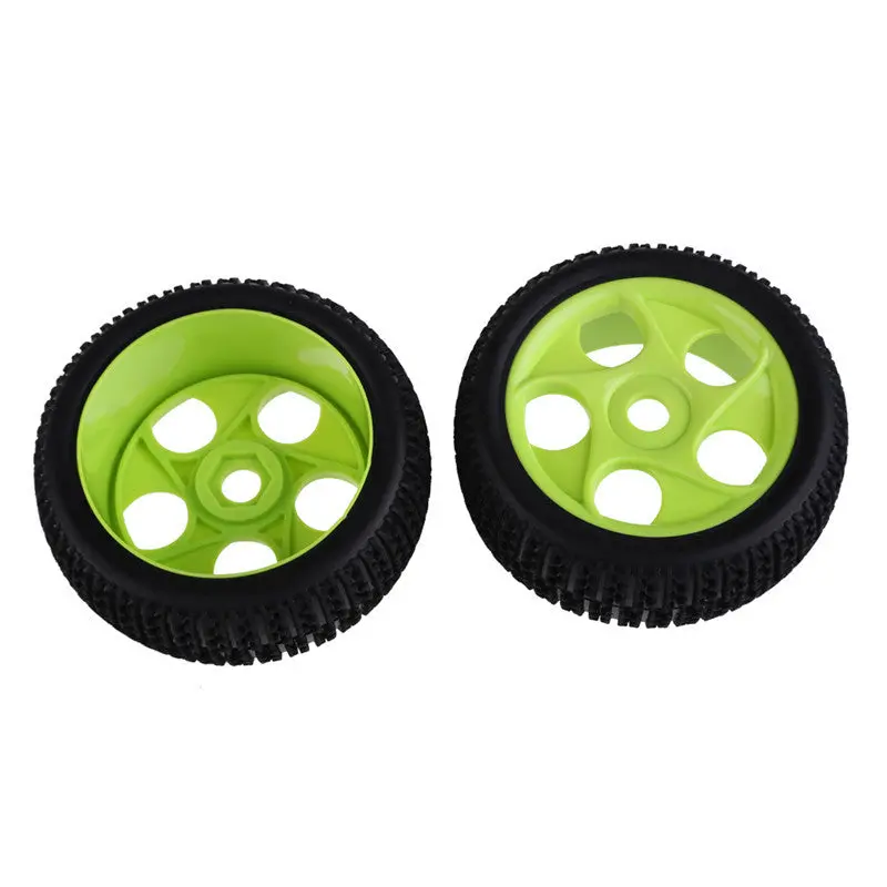 2Pcs Rc 1/8 F-Road Car Buggy Rubber Tires Wheel Rims Green 86G-804 1