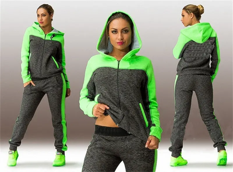 2Pcs Set Women Jogging Suits Long-Sleeve Hoodies Sweatshirts + Long Pants Casual Women Tracksuits X0464 1
