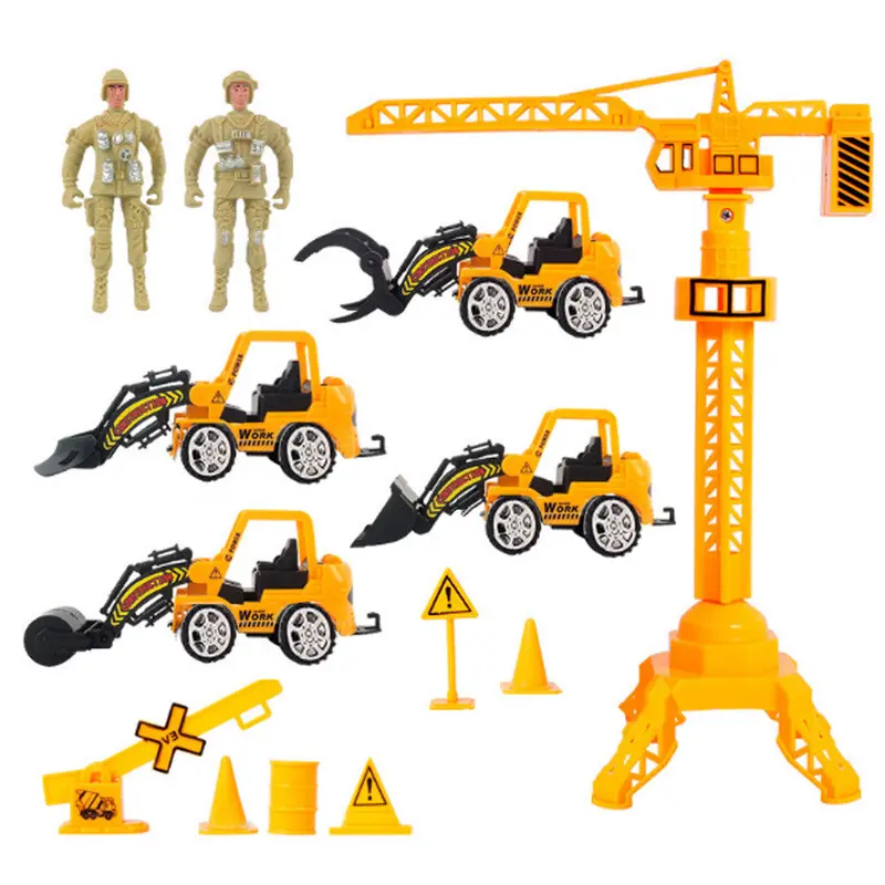 2Pcs Soldiers +4Pcs Forklift Truck Kids Toy Convoy S Play House Model Car Toys For Children Yellow 1
