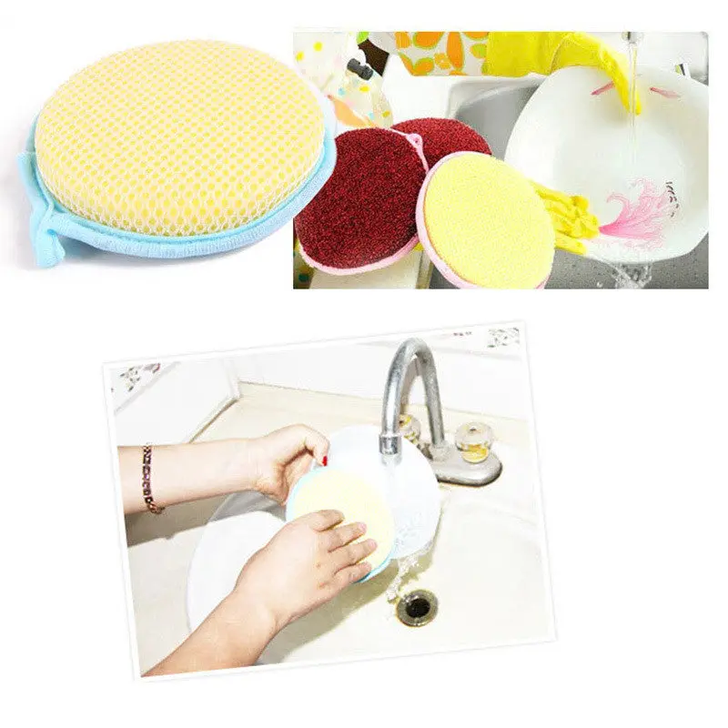 2Pcs Vogue Round Kitchen Sponge Dish Pots Scrubber Pad Washing Cleaning Tool 71314 1