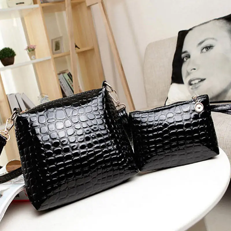 2Pcs Women Bags New Fashion Bag Handbags Fashion Handbags Messenger Shoulder Bag Crocodile Pu Leather Bags 1