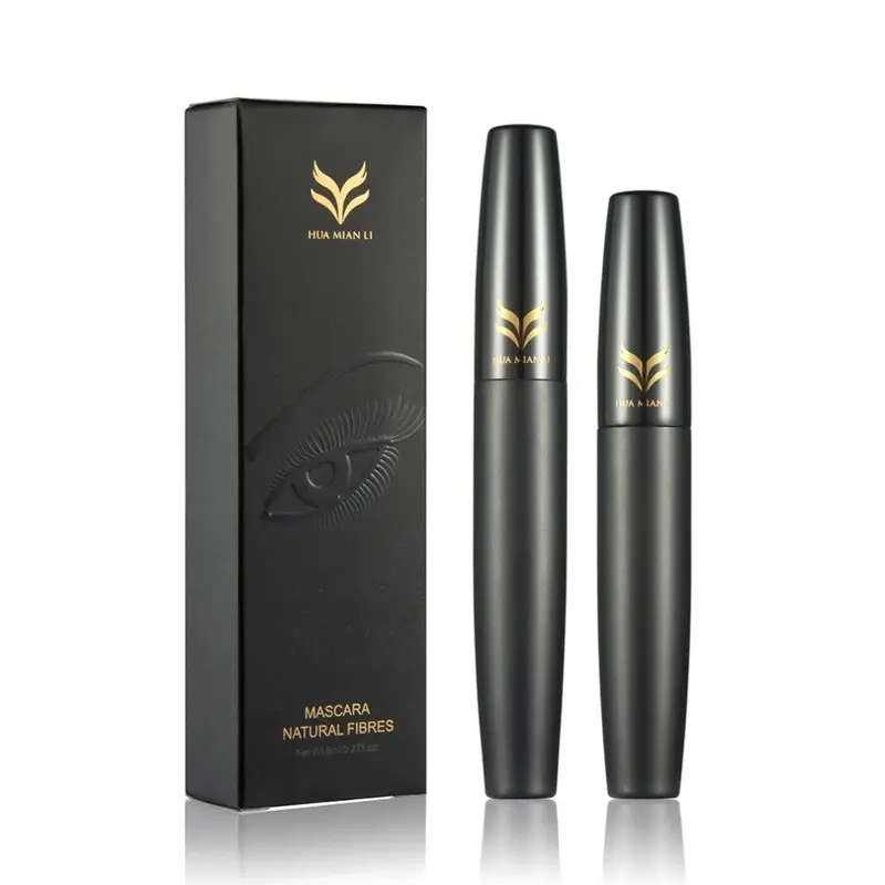 2Pcslot Mascara Cosmetic Set Black 3D Mascara + Natural Fiber Waterproof Curling Colossal Lengthening Eye Lash Makeup 2