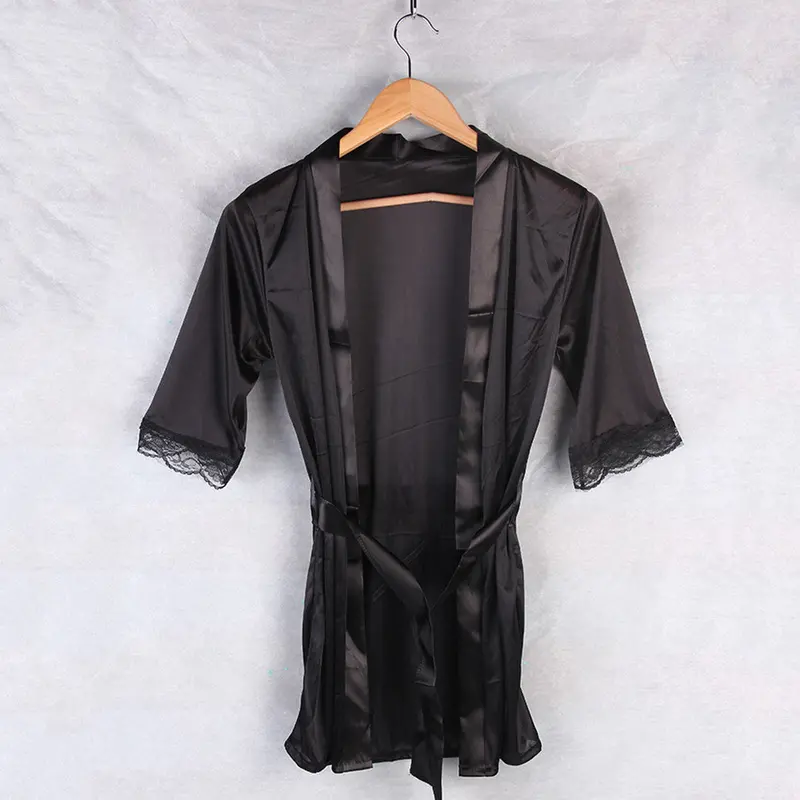 2Pcssexy Babydoll Lingerie Robe+G-String Satin Lace Sleepwear Nightdress Pajamas Underwear 1