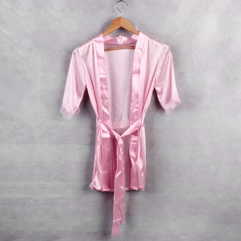 2Pcssexy Babydoll Lingerie Robe+G-String Satin Lace Sleepwear Nightdress Pajamas Underwear 2
