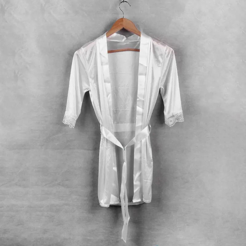 2Pcssexy Babydoll Lingerie Robe+G-String Satin Lace Sleepwear Nightdress Pajamas Underwear 3