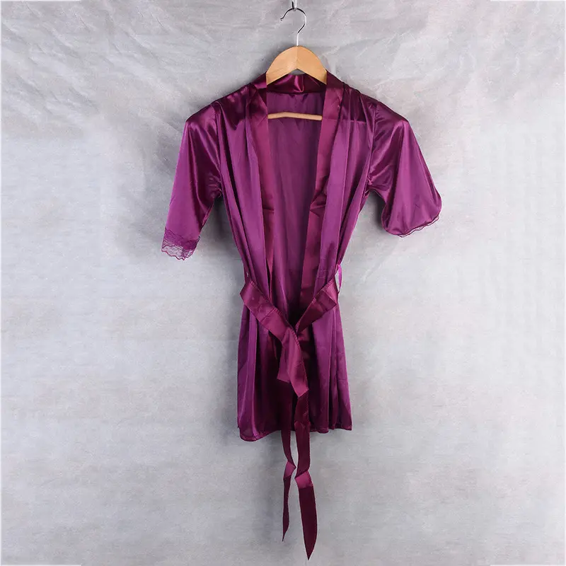 2Pcssexy Babydoll Lingerie Robe+G-String Satin Lace Sleepwear Nightdress Pajamas Underwear 4