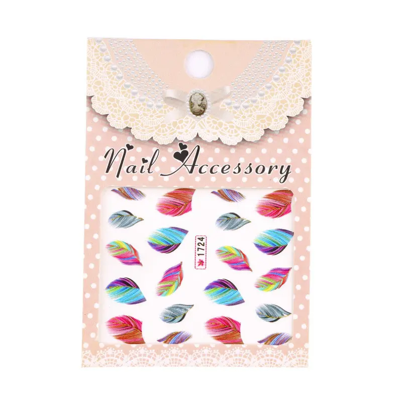 2Sets Colorful Beauty Feather Nail Art Decal Water Transfer Stickersnail Art Tips Decoration Forgirl 2