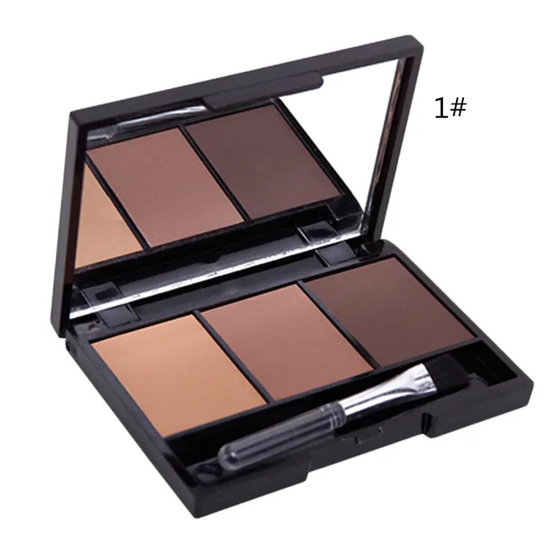 3 Color Eyebrow Powder Palette Cosmetic Makeup Shading Brush Mirror Box Brow 1