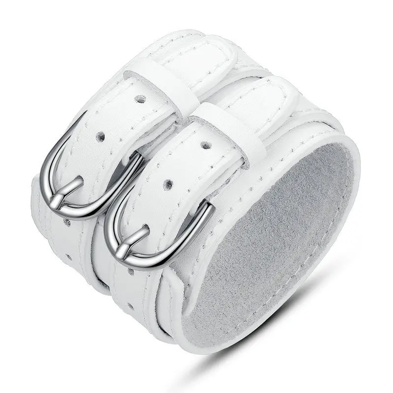 3 Color Popular Wide Double Clasp Retro Leather Bracelets For Men 0268 1