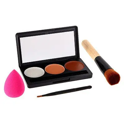 3 Colors Concealer Palette Oblique Head Makeup Brushes Teardrop-Shaped Sponge Puff Primer Facial Concealer Contour Palette 1