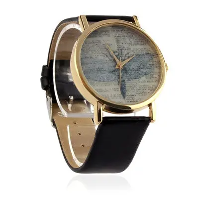 3 Colors Lady Retro Watch Women Dragonfly Dial Pu Leather Band Quartz Clock Wrist Watches Alloy Watch 1