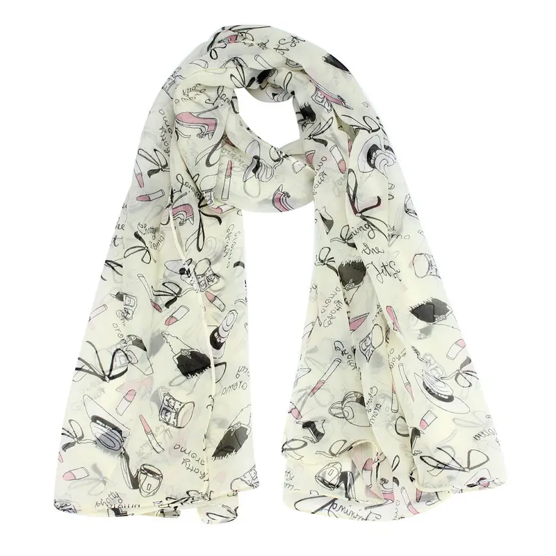 3 Colors Scarf For Women Lipstick High-Heeled Graffiti Bowknot Chiffon Scarves Feida 1