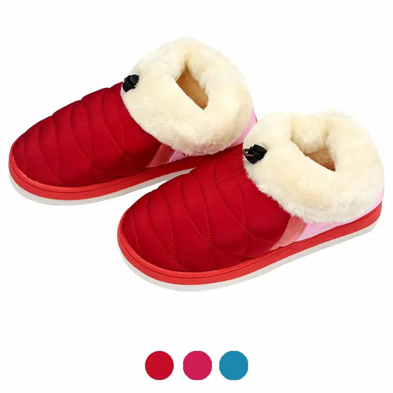 3 Colors Women Soft Warm Indoor Cotton Waterproof Home Anti-Slip Shoes& Top 1