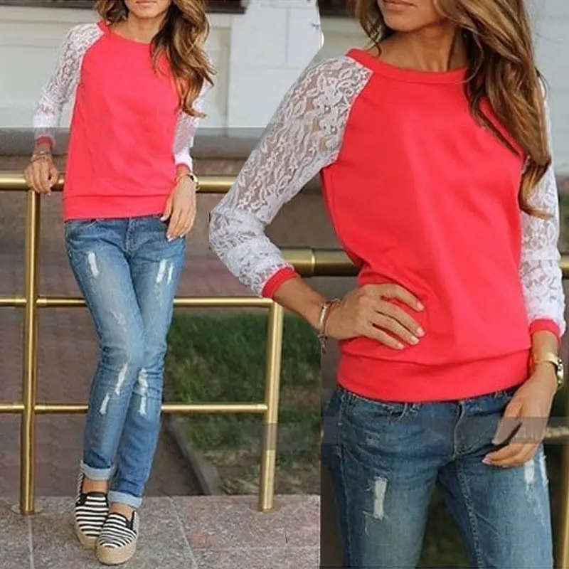 3 Colors Womens Lady Long Sleeve Lace Hooded Sweatshirt Casual Jacket Patchwork Coat Tops Blusas Femininas 5