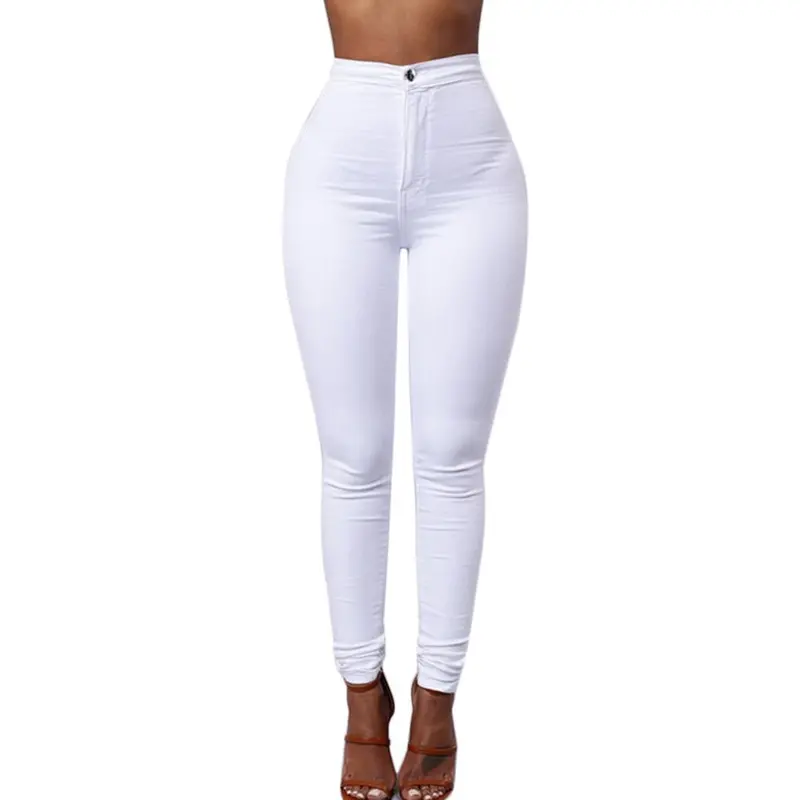 3 Colorsslim Casual Narrow Feet Jeans Trousers Vintage High Waist Denim Pants 1