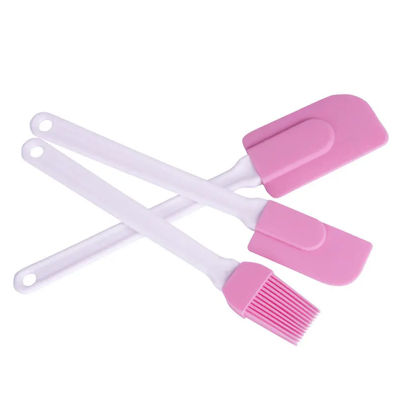 3 In 1 Silicone Cake Cream Spatula Mixing Scraper Brush Baking Tool Set Pink 69941 1