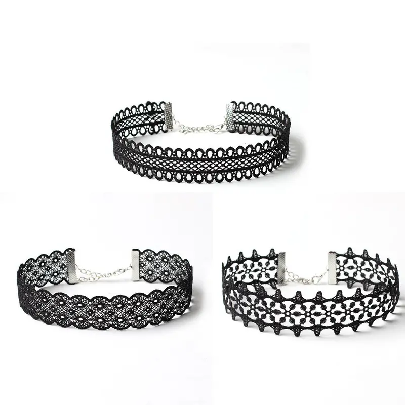 3 Pieces Choker Necklace Set Stretch Black Velvet Classic Gothic Tattoo Lace Chokers Jewelry Charm Gift 1