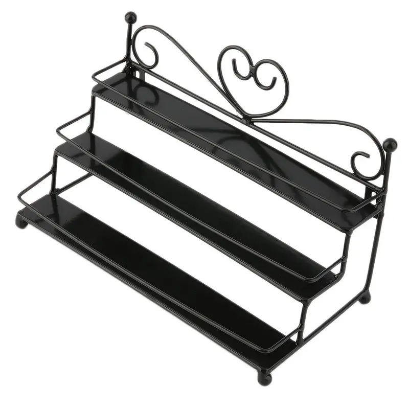 3 Tier Nail Polish Display Rack Stand Organizer Holder With Metal Heart Design Black 1