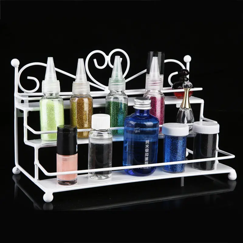 3 Tier Nail Polish Display Rack Stand Organizer Holder With Metal Heart Design White Color 1