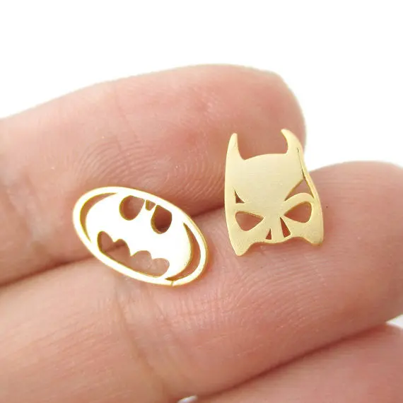 30 Pairs- S076 Batman Themed Bat Mask And Logo Shaped Stud Earrings In Silver Dc Comics Super Heroes Themed Jewelry 1