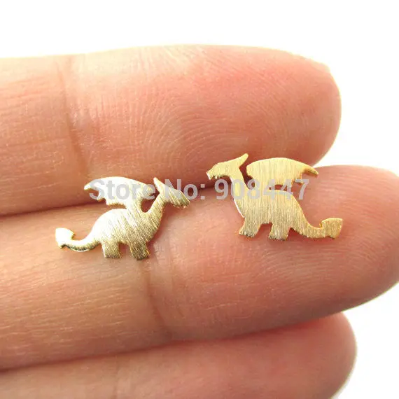 30 Pairs- S077 Small Dragon Silhouette With Wings Animal Dinosaur Shaped Stud Earrings In Gold Handmade Animal Jewelry 1