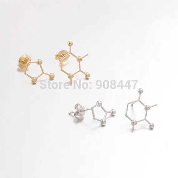 30 Pairs- S078 Unbalance Caffeine Molecule Structure Stud Earrings Cute Chemistry Earings 1