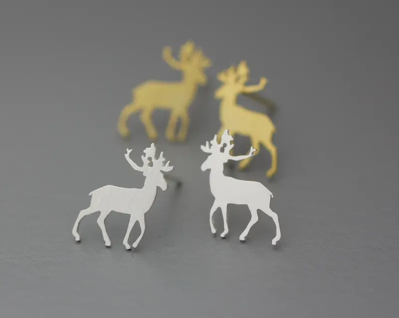 30 Pairs-S087 Cute Animal Earings Lot Rudolph, Moose, Deer Silver Studs Earrings - Available Color As Listed ( Silver, Gold ) 1