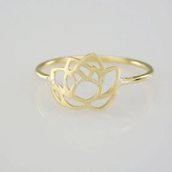 30 Pcs- Cute Gold Lotus Flower Ring,Plant Ring - 1