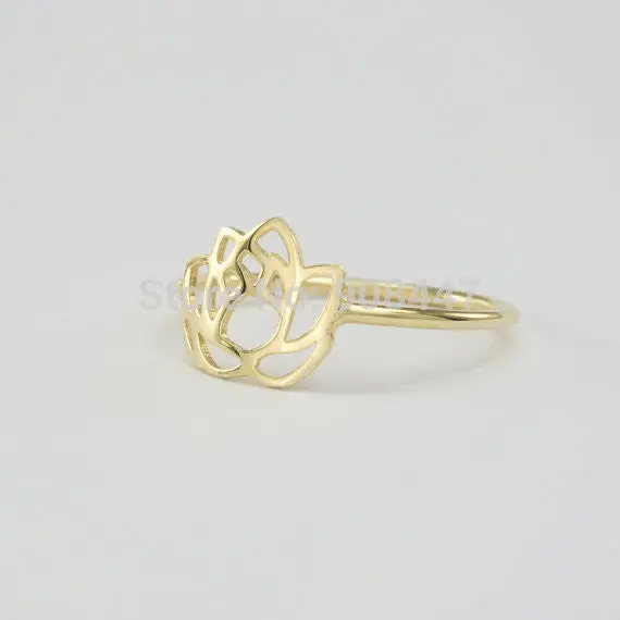 30 Pcs- Cute Gold Lotus Flower Ring,Plant Ring - 2