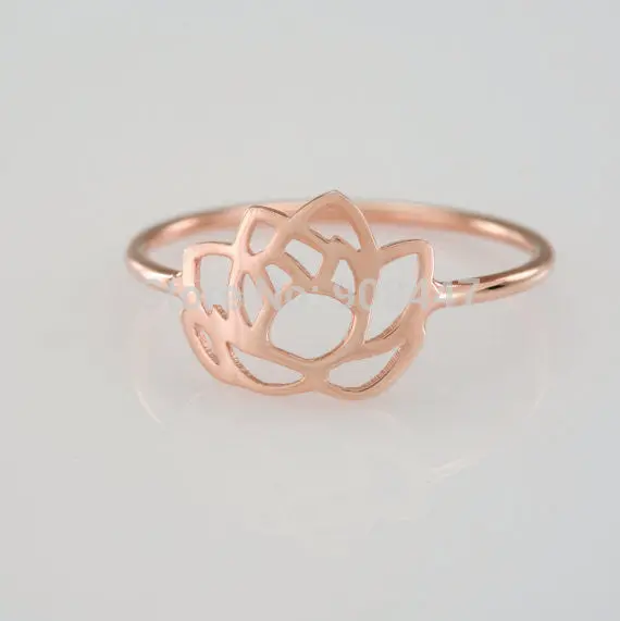 30 Pcs- Cute Gold Lotus Flower Ring,Plant Ring - 3