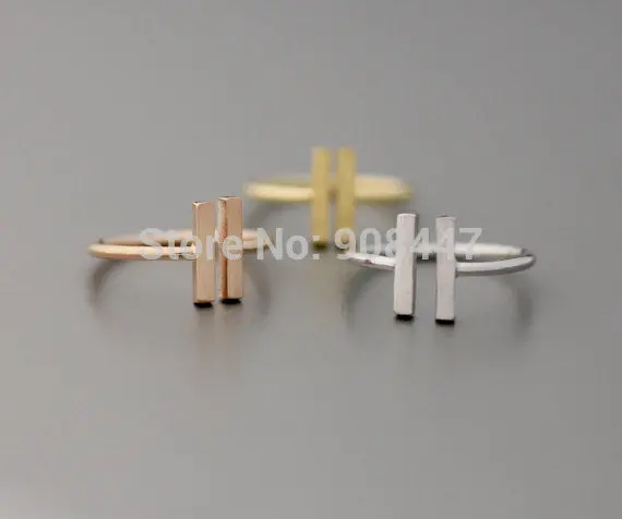 30 Pcs-R115 Cute Unique Bar Adjustable Ring,Simple Double Bar Ring - 1