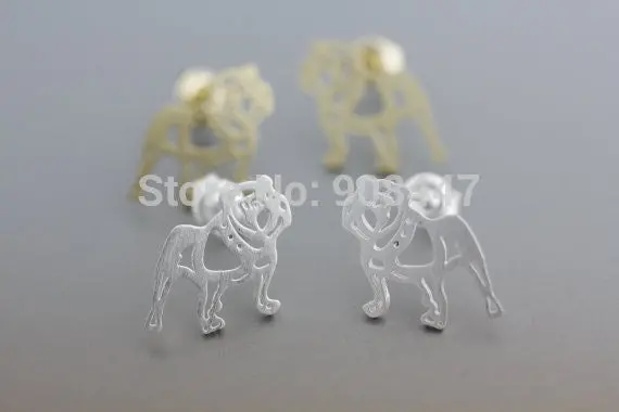 30 Pcs-S069 Jewelry Tiny Bulldog Silver Studs Earrings,Dog Earrings 2