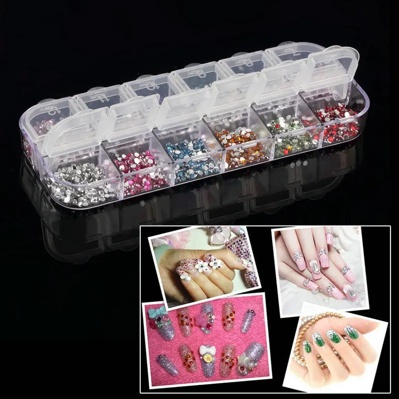 3000Pcs Mix 12 Color Round Circle Beads Nail Art Rhinestones Glitters Icure Diy Nail Art Gems Decoration 1