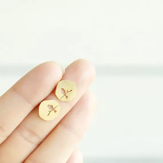 30Pcs- Cute Earrings Gift Gold Silver Rose Gold Plated Hollow Animal Bird On A Branch Stud Earring 1